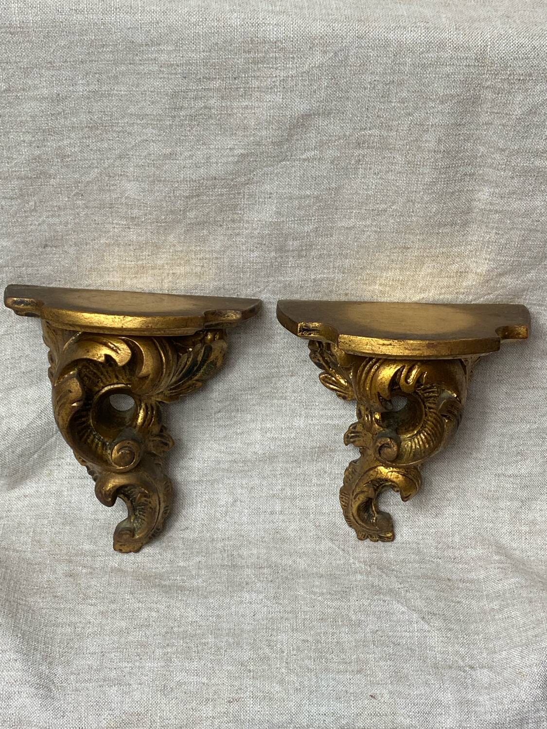 Pair of gilded wood wall consoles