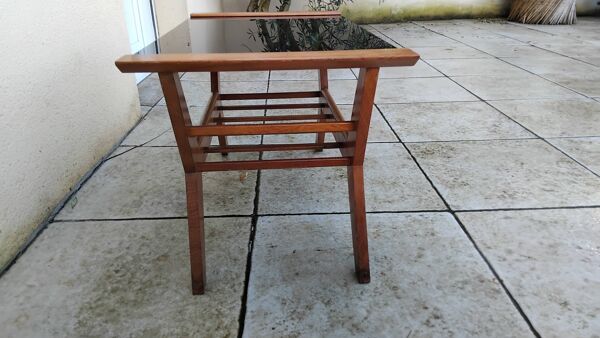 Table basse vintage époque reconstruction année 50 bois verre