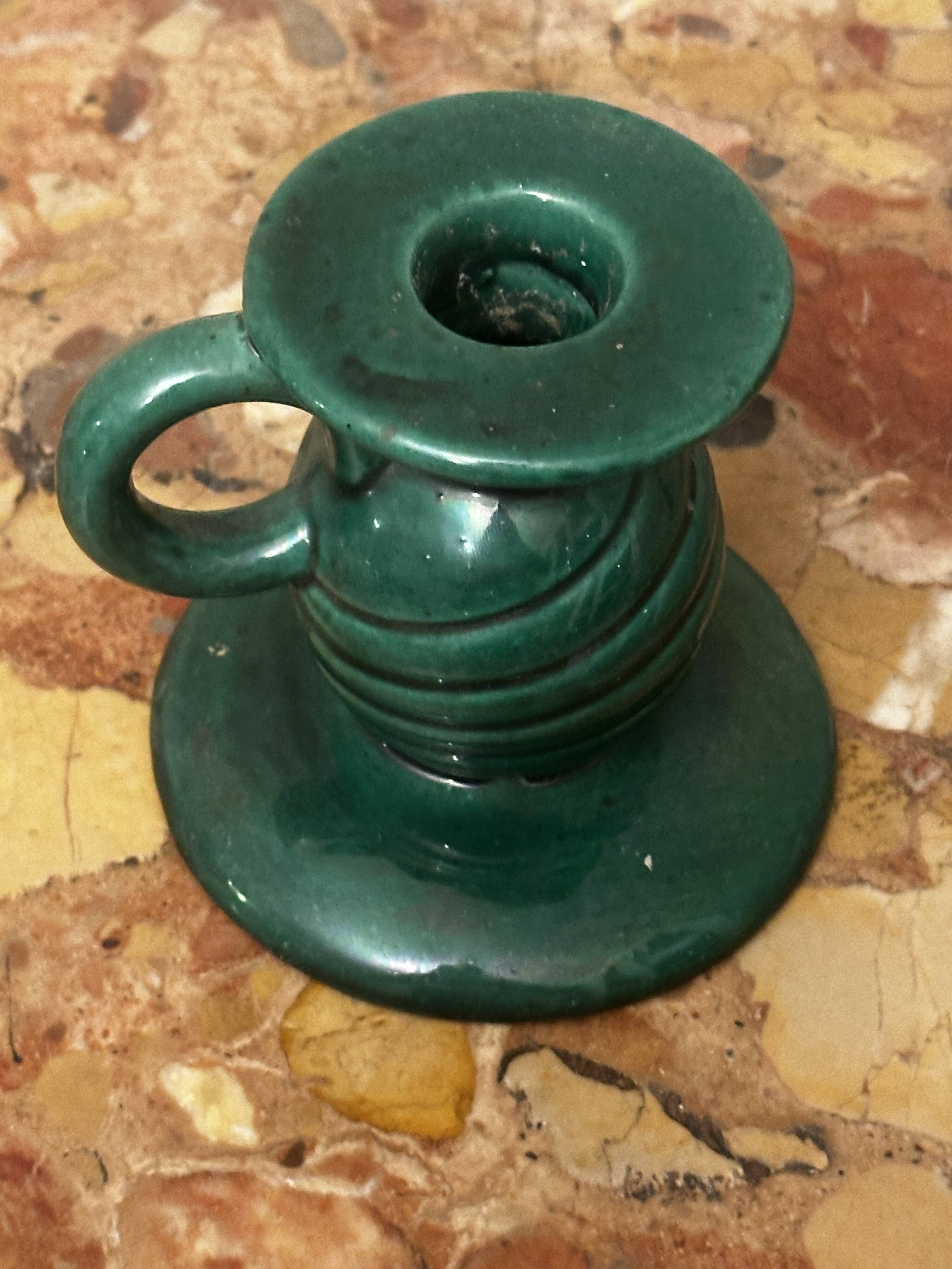 Saint-Clément green ceramic candlestick, 1950s