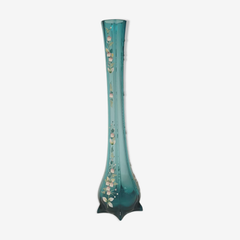 Vase soliflore en verre bleu émaillé