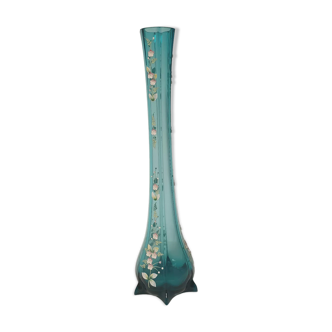 Vase soliflore en verre bleu émaillé