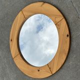 Vintage 70s round pine mirror Swedish design