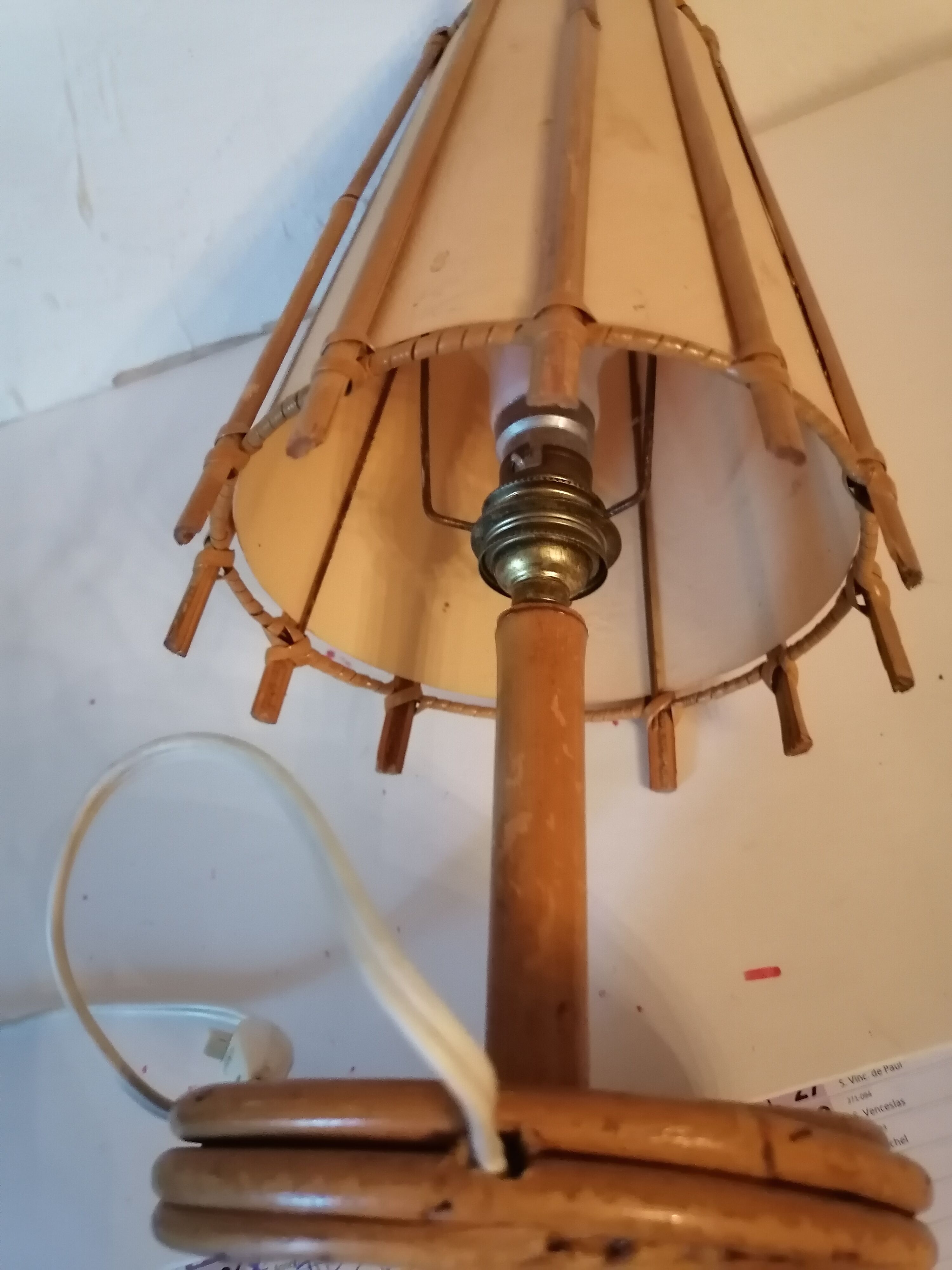 Bedside lamp wicker rattan 1960 1970