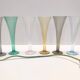Ensemble vintage de six flûtes colorées en verre de Murano soufflé à la main, Italie