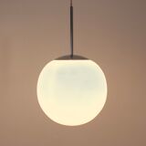 One of Twenty Chrome and Opal Glass Bubble Pendants by Peill & Putzler, designed by Wilhelm Wagenfeld