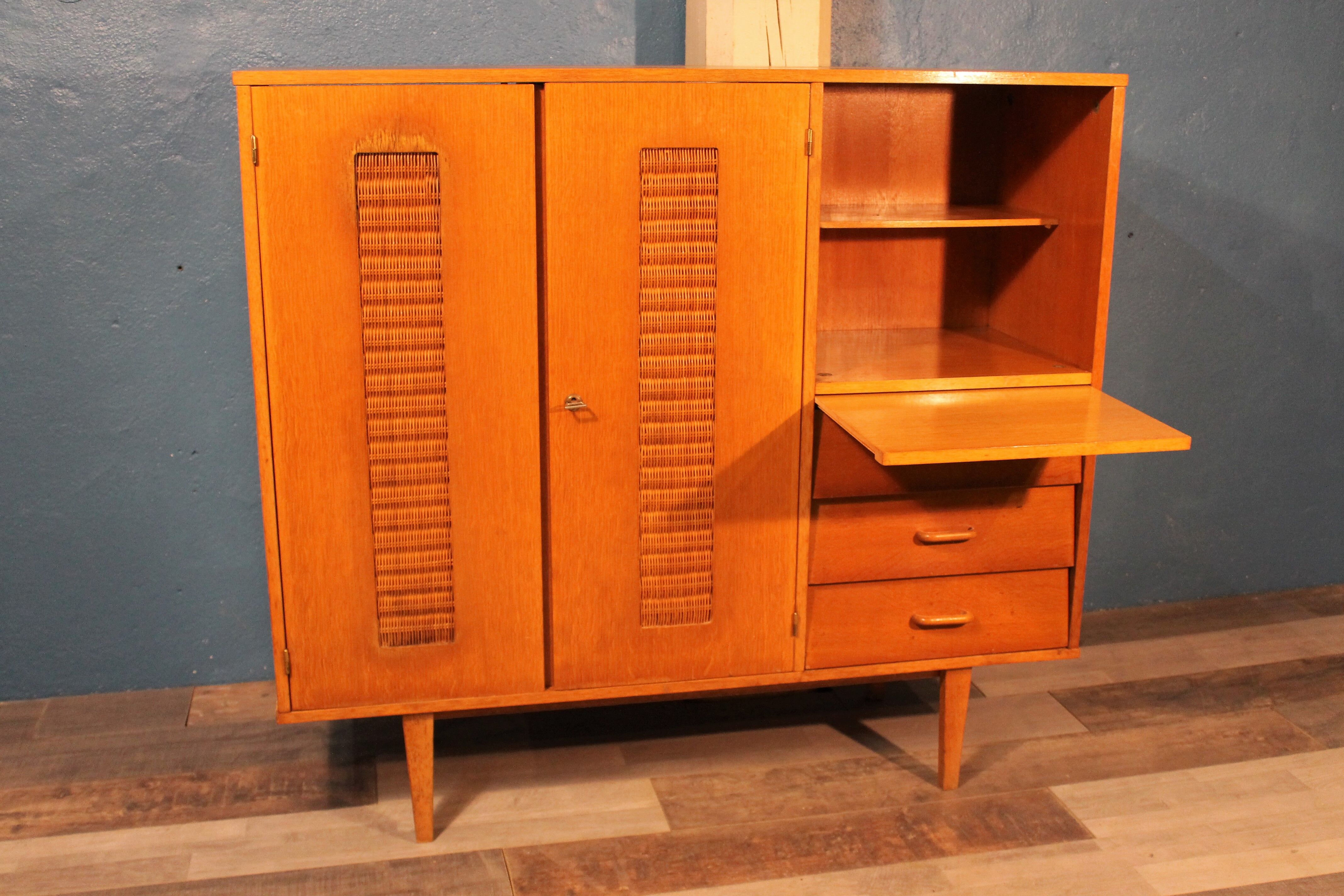 Child wardrobe wood & rattan 1960