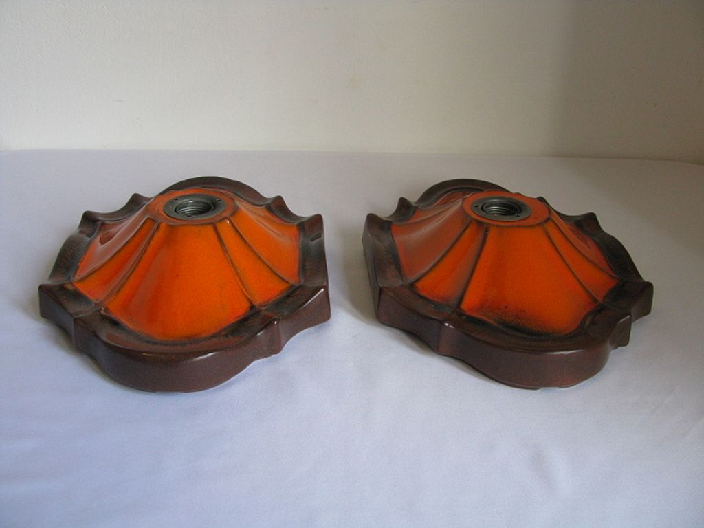 Ensemble de 2 lampes allemandes orange de mur en céramique de la lave de la 1960 / 70s