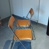 Pair, 2 vintage folding chairs, fawn color