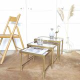 Nesting tables brass smoked glass and mirror