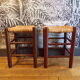 Pair of vintage stools turned wood and straw