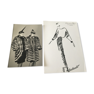 Press photography and fashion sketch - Christian Dior collection 1984- 1985