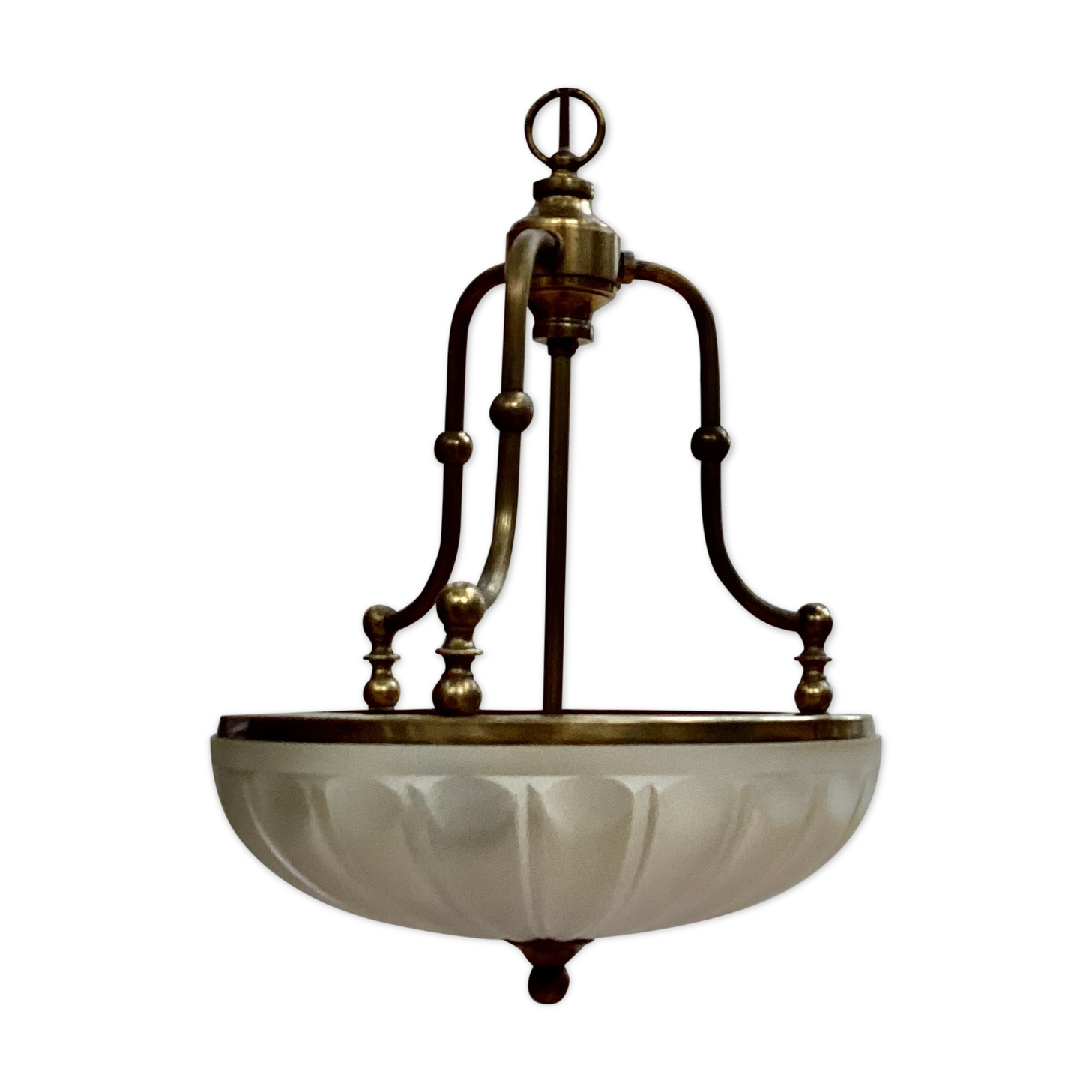 Vintage suspension in gilded brass and pressed glass