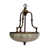 Vintage suspension in gilded brass and pressed glass