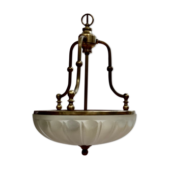 Vintage suspension in gilded brass and pressed glass