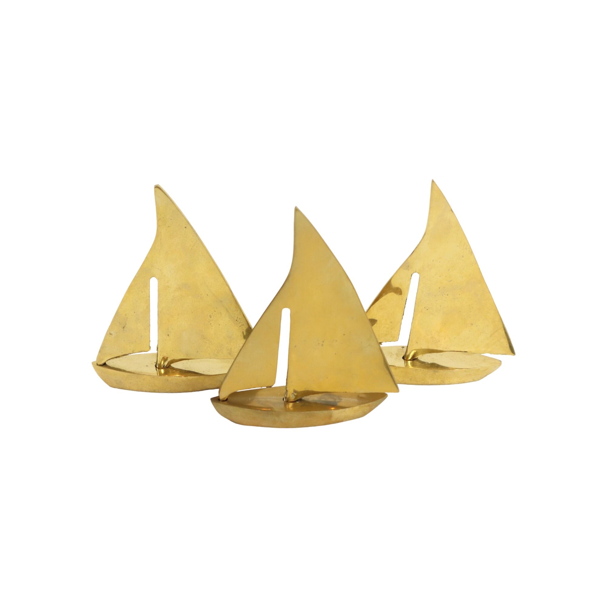 Three Vintage Sailboat Figurines Brass Minimalist Boat Sixties 11cm