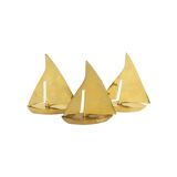 Three Vintage Sailboat Figurines Brass Minimalist Boat Sixties 11cm