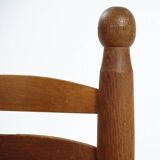 Low fireplace chairs, French, wood and straw set of 2