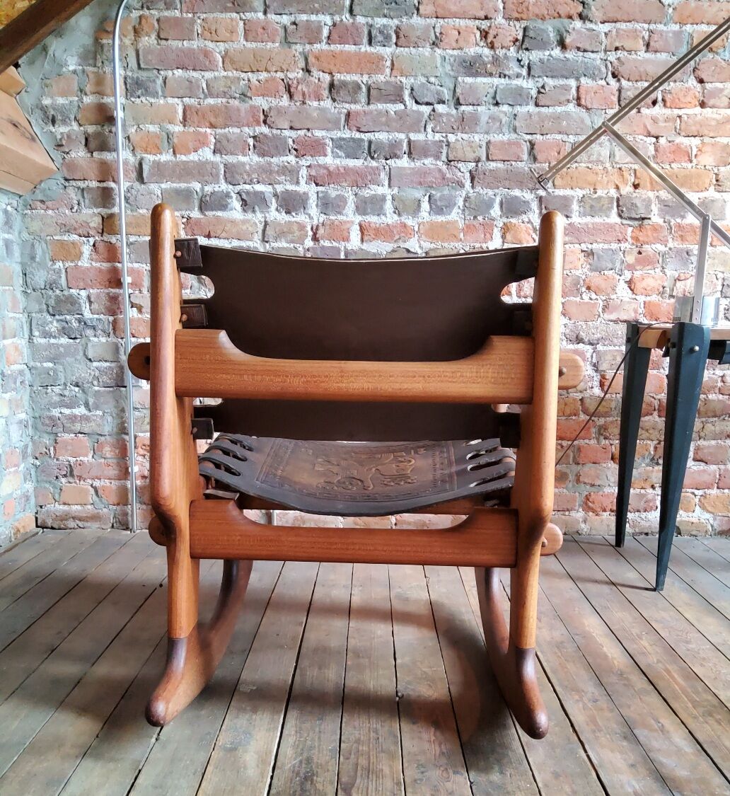 Vintage leather rocking chair by Angel Pazmino 1960