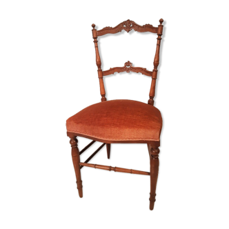 Chaise Napoléon III d'époque en merisier assise capitonnée