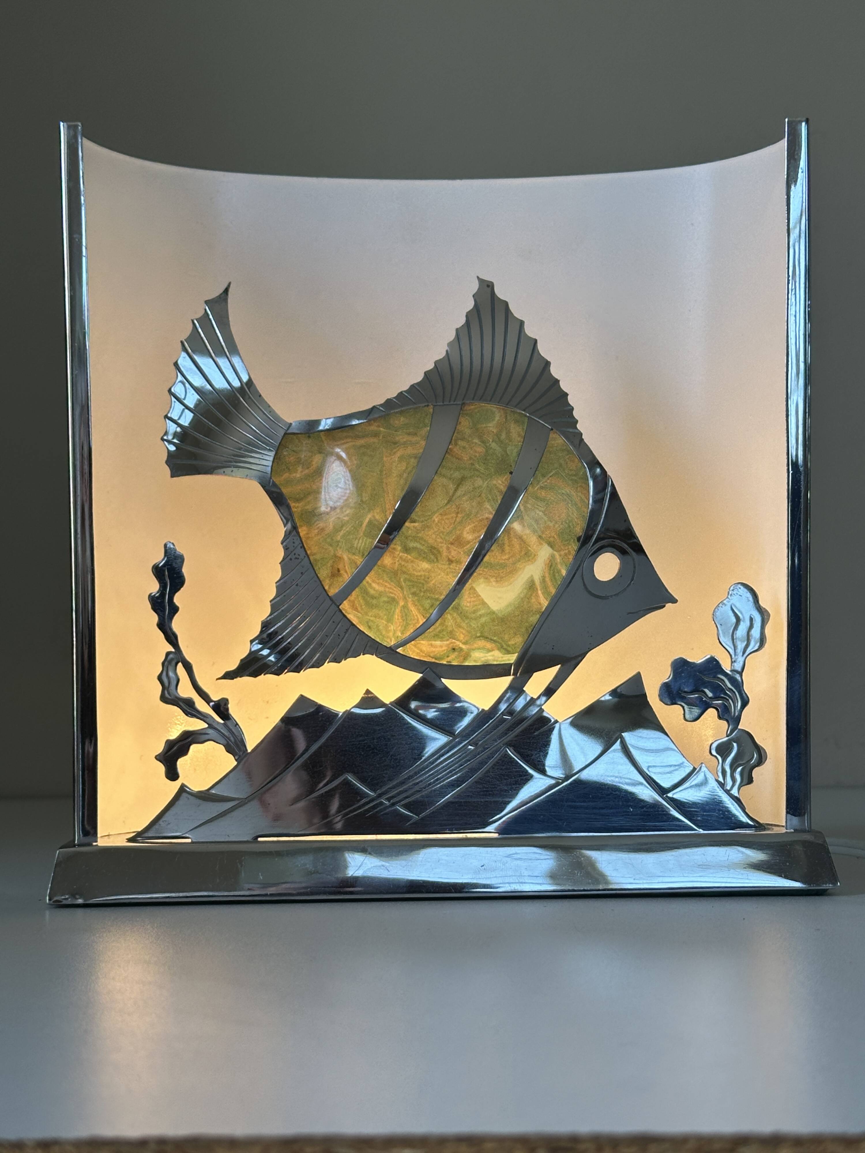 Fish lamp signed vintage design 50s