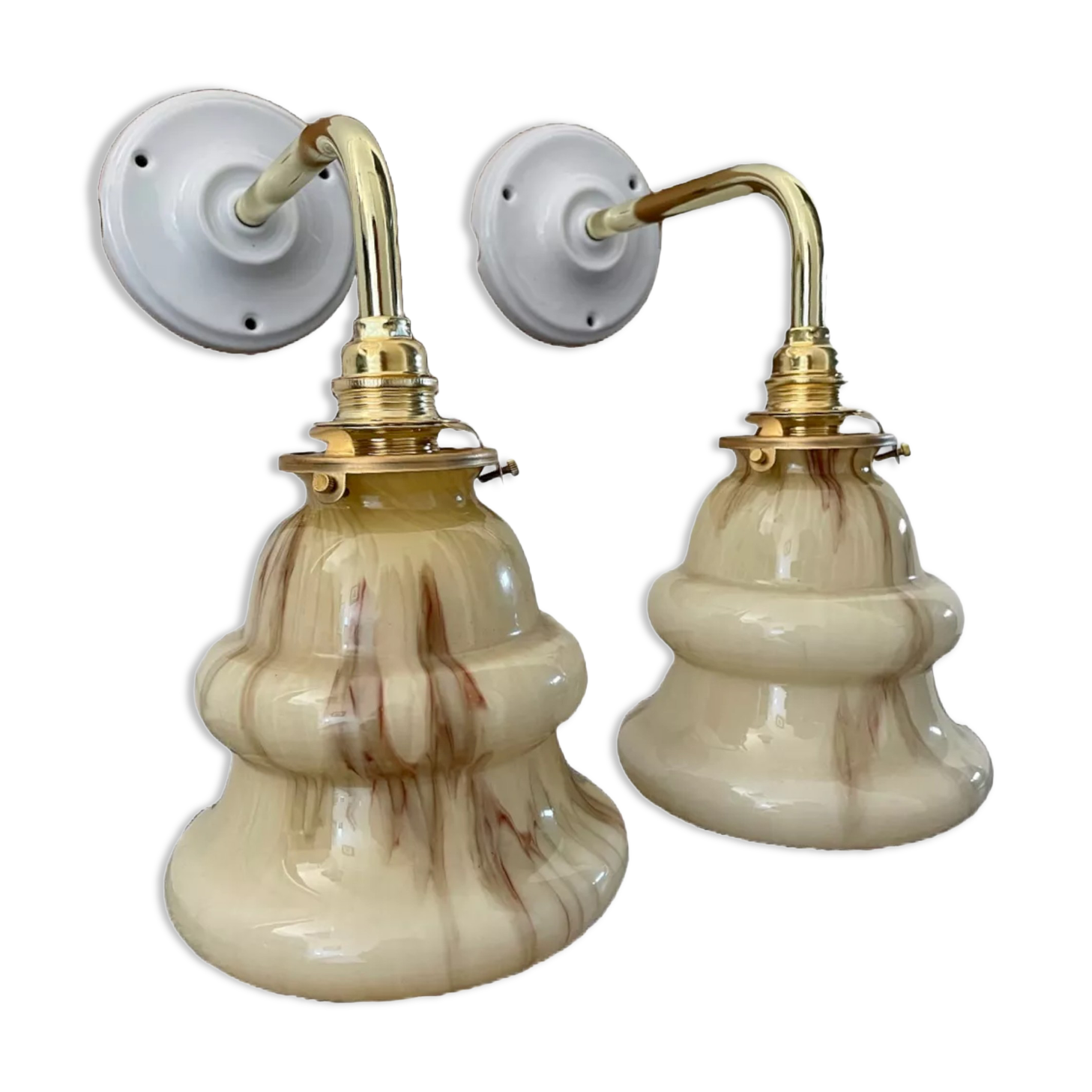 Set of two new electrified art deco wall lamps