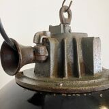 Black Enamel and Cast Iron Industrial Cage Pendant Light, 1950s