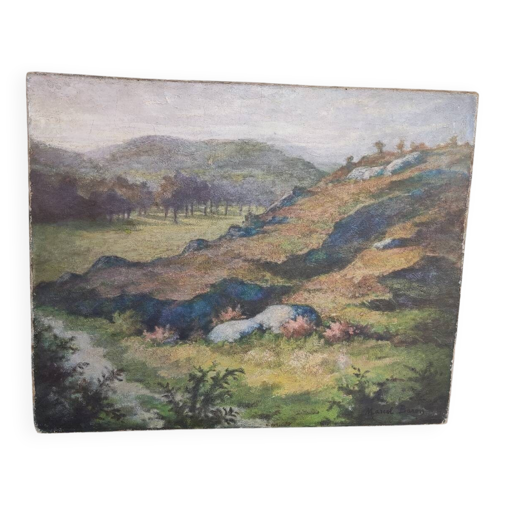 Oil on canvas, old painting signed Marcel Baron