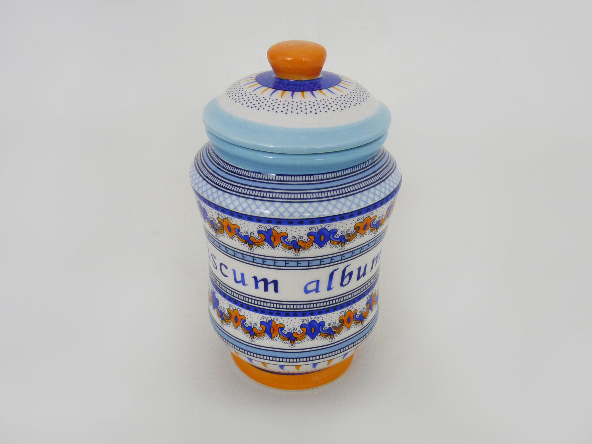 Old apothecary pot, Viscum Album ceramic medicine jar. Year 70 80