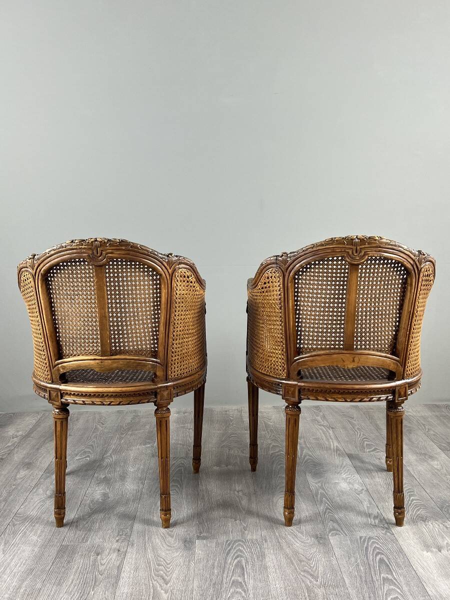 Pair of caned armchairs in Louis XVI style, 19th century