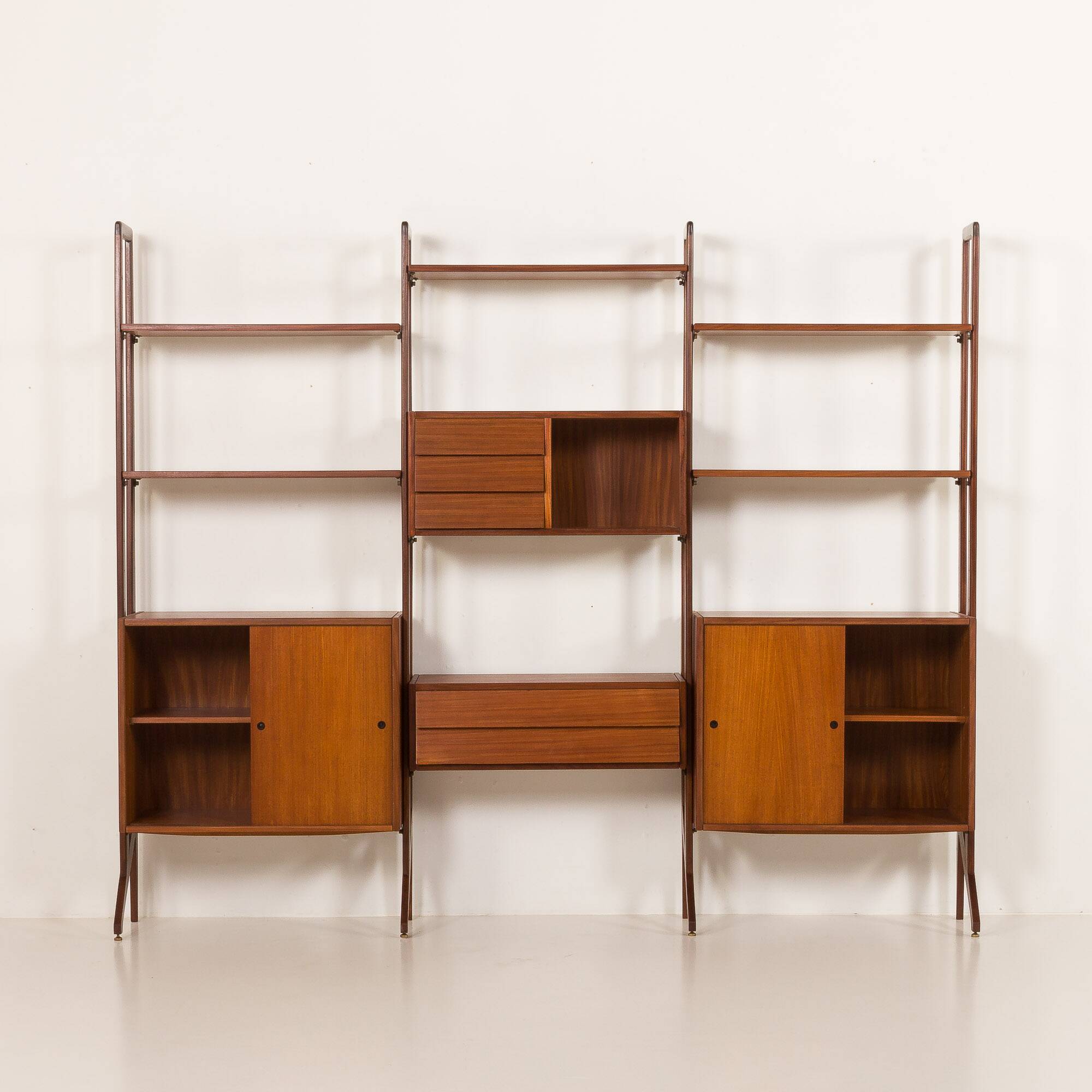 Italian freestanding wall unit or room divider in teak, 1960s