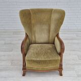 1960s, Danish armchair in original very good condition, furniture velour, oak wood.