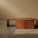 Pair of nesting coffee tables in solid wood, around 1980.