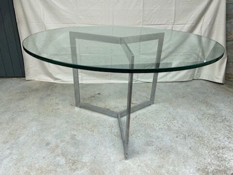 Large round table slab of stainless glass base