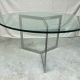 Large round table slab of stainless glass base