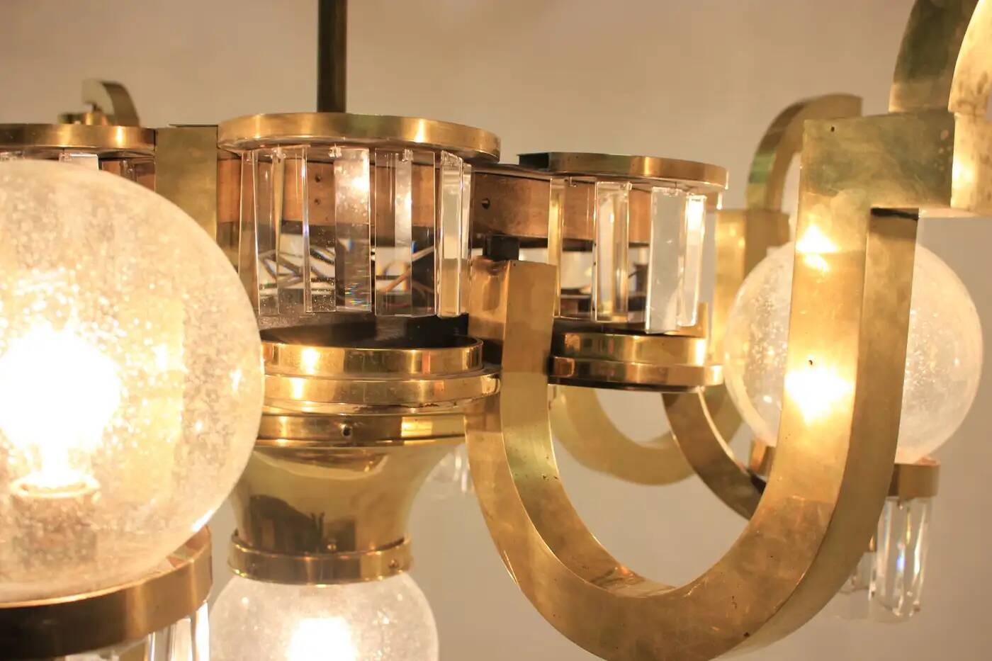 Extraordinary huge brass Art Deco chandelier, 1930s / Cubism