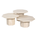 Set of 3 octagonal travertine side tables, 1970s,
