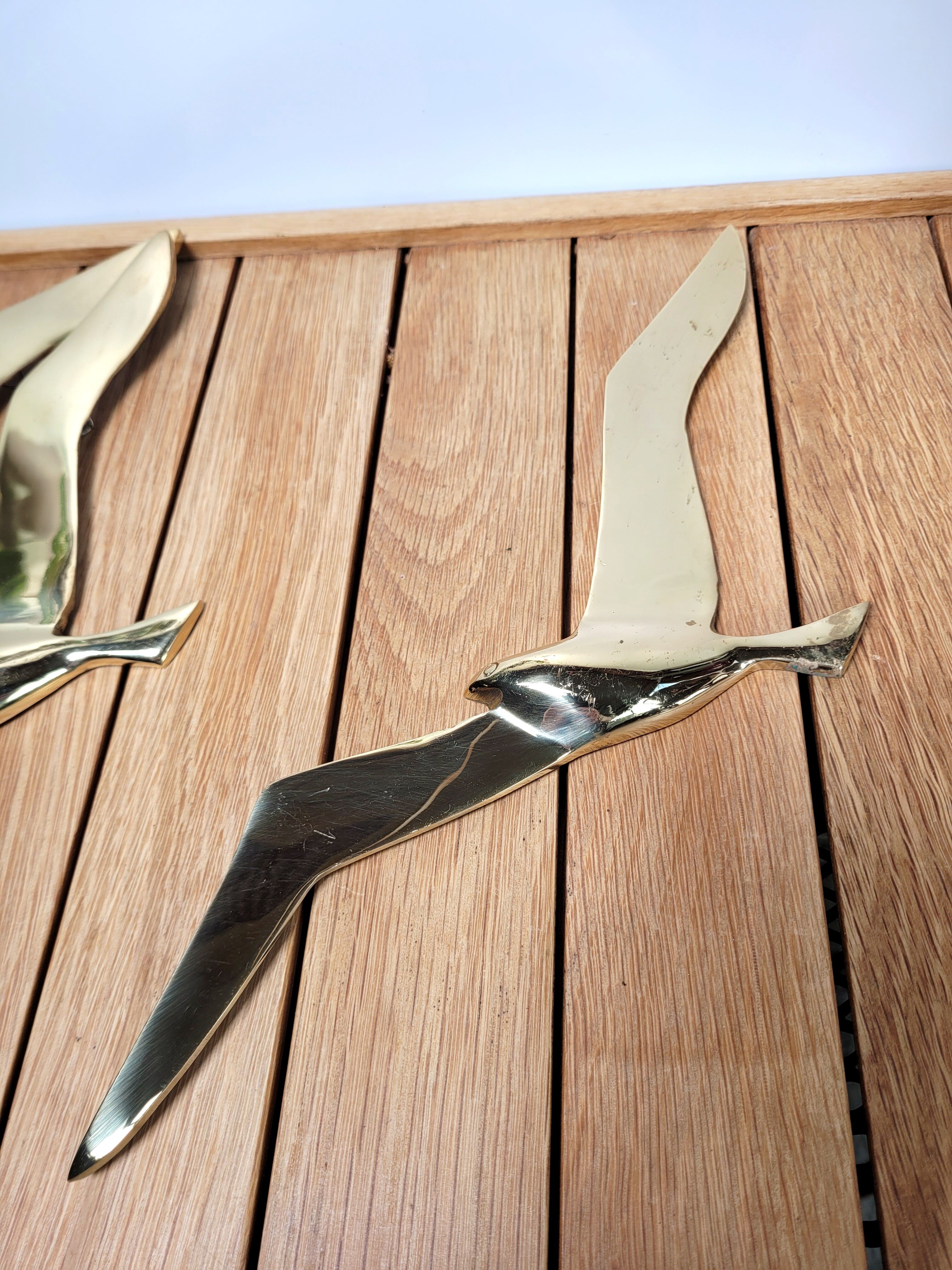 Flight of 3 gulls or brass swallows