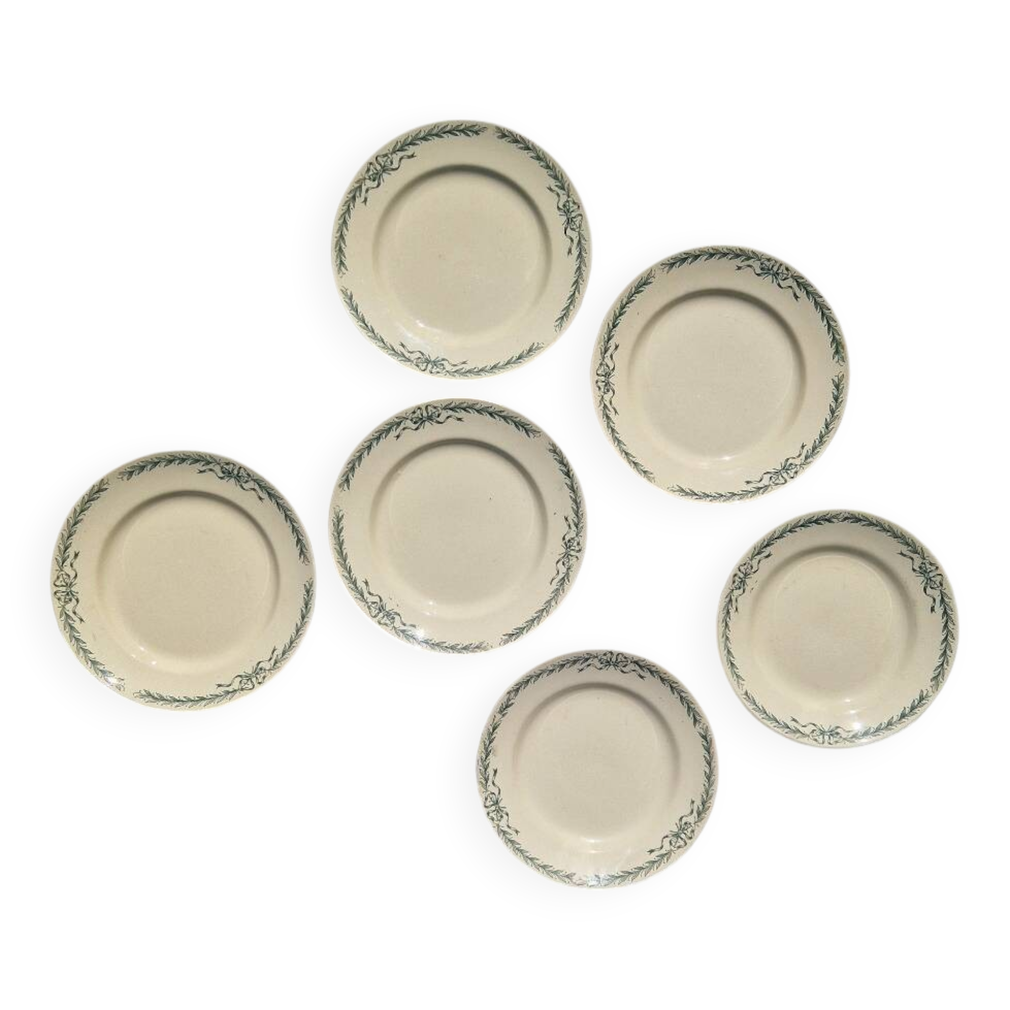 6 Dinner Plates Belleville De Longchamp Terre De Fer Decor, 1900s