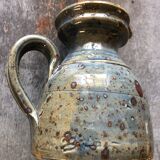 Handmade 70s-original blue enamelled sandstone pitcher