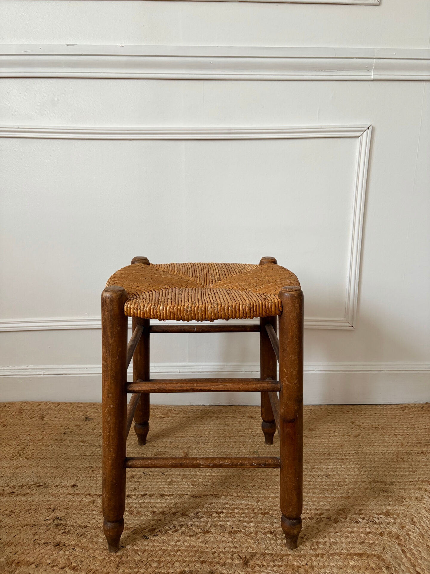 Straw seat wooden stool