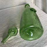 Biot-signed bubble glass bottle, green carafe