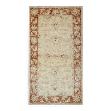 Small Beige Wool Rug, Floral Oriental Carpet 118x65cm Neutral Home Decor