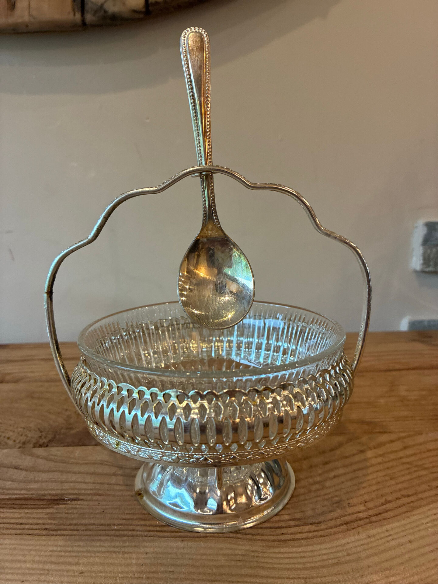 Pair of vintage jam jars / bowls – Moulded glass & mo