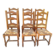 Rustic straw seat wooden chair / 1 set of 6 chairs