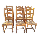 Chaise en bois assise paillée rustique / 1 lot de 6 chaises