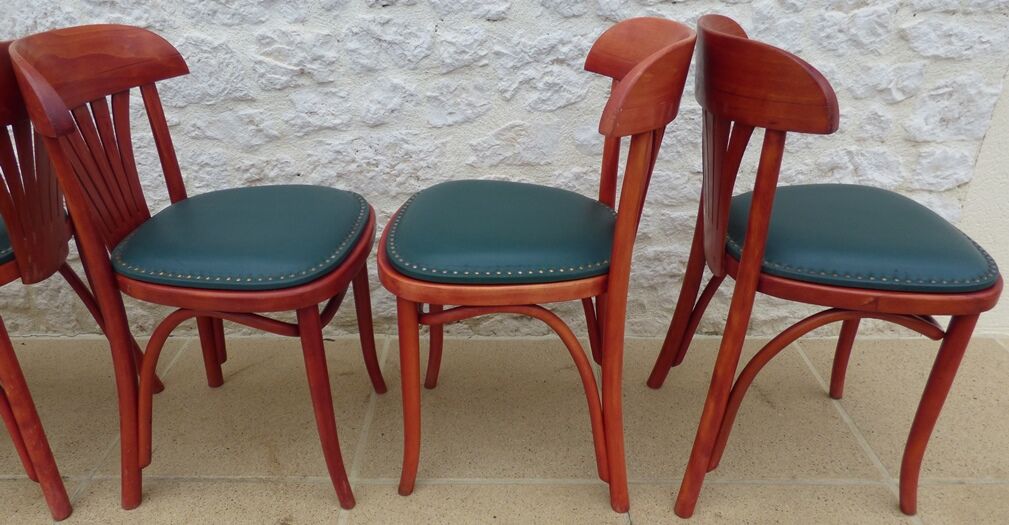 6 professional bar bistro chairs with green imitation seats in their patinas