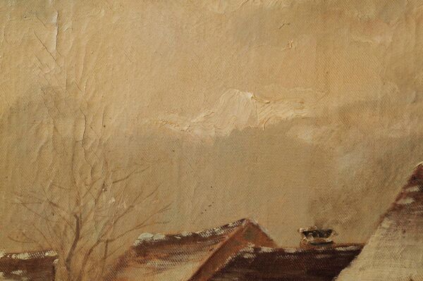 Enfants jouant dans la neige, huile sur toile, signée, vers 1900