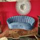 Canape velvet blue pietement chrome