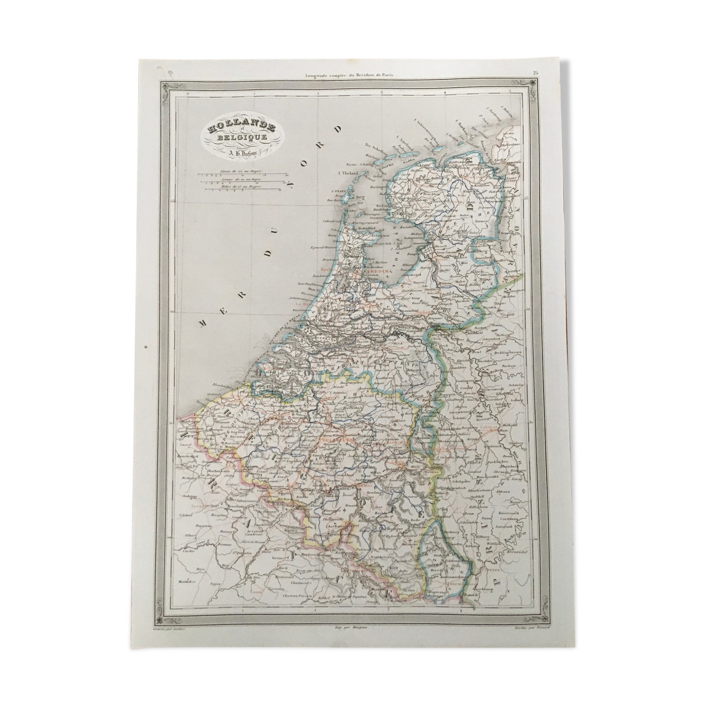 Geographic map 19th numbered Holland and Belgium