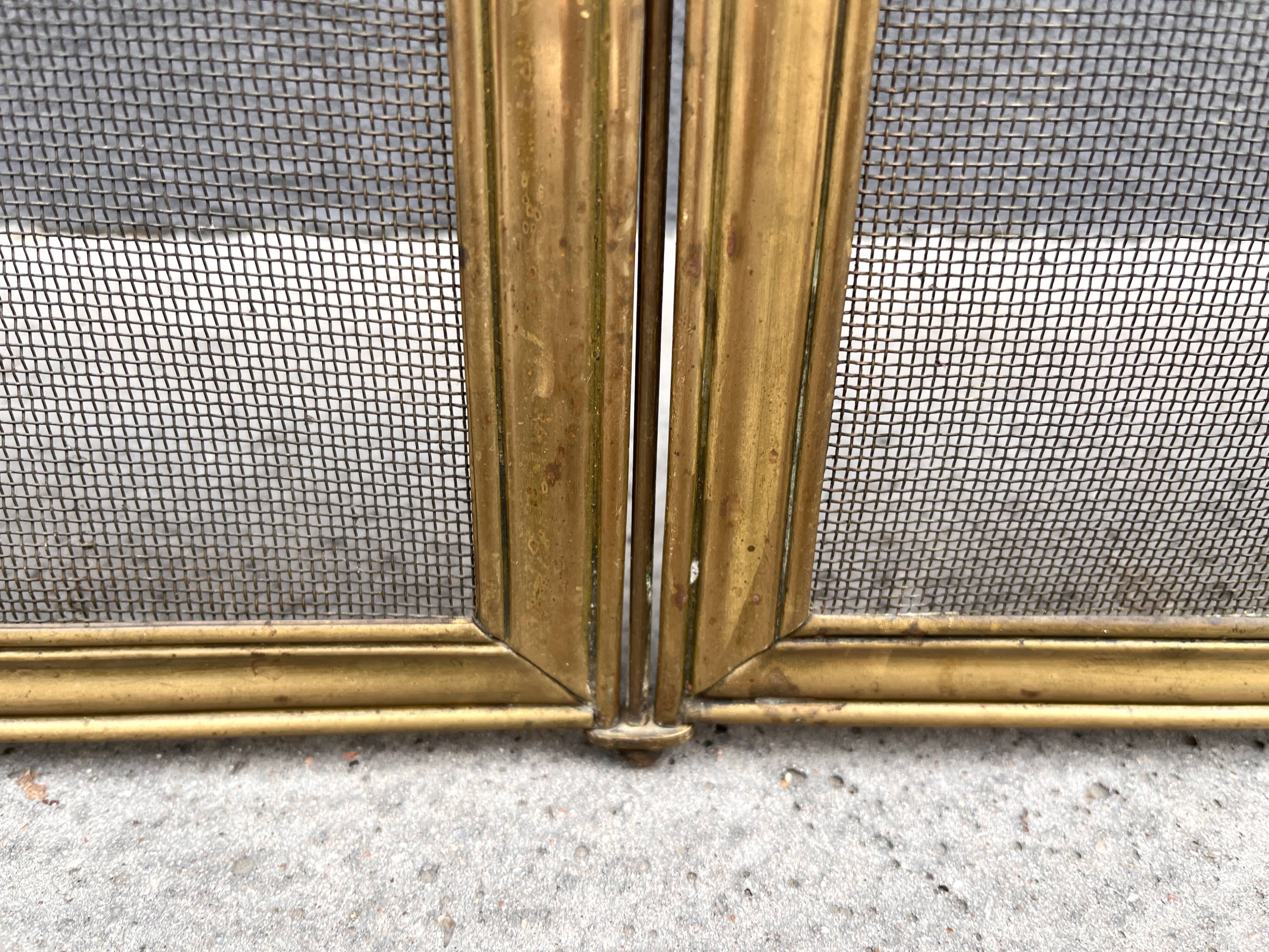 19th century Art Nouveau brass fireplace screen
